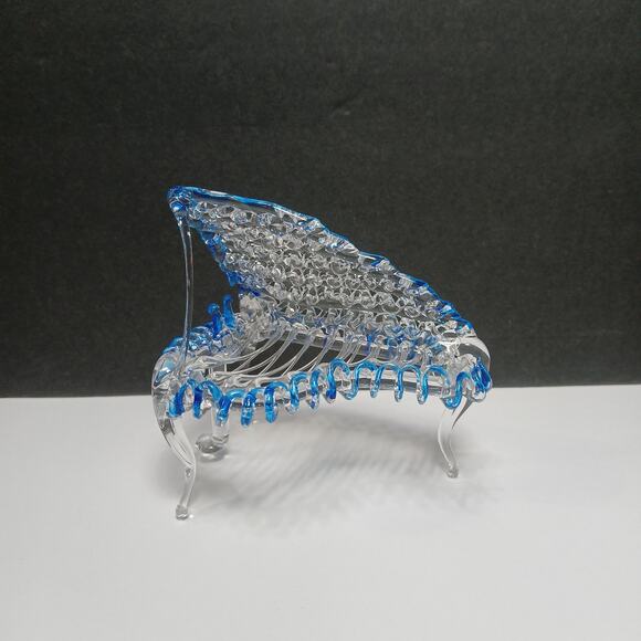 Hand Blown Spun Art Glass Mini Blue and Clear Grand Piano Figurine 3x3x2" - Picture 1 of 8